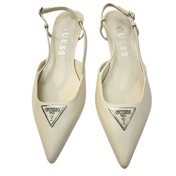 Guess Jesson Kitten Heel Pumps 9.5M Pointed Toe Slingback Logo Medallion - Picture 1 of 9